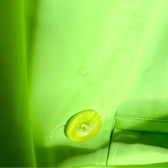 Vintage Braetan Bright Lime Green Double-Breasted Belted Trench Coat Size Small - Picture 8 of 13